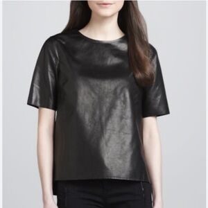 Vince Lamb Leather Short Sleeve T-Shirt Top